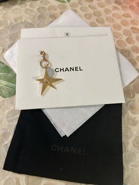 Chanel Ltd. Ed. Gold Star & Iconic Camellia Flower Bag Charm /Keyring